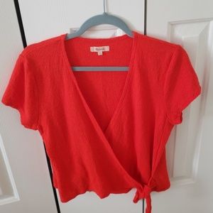 Madewell orange red tie front top